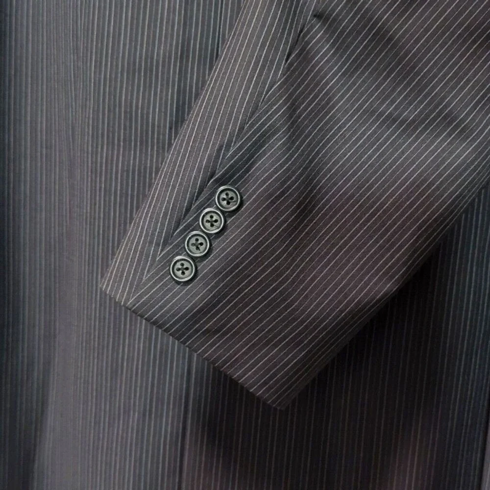 Burberry London Mens Pinstripe 100% Wool Suit Jacket Blazer Grey 46 Long